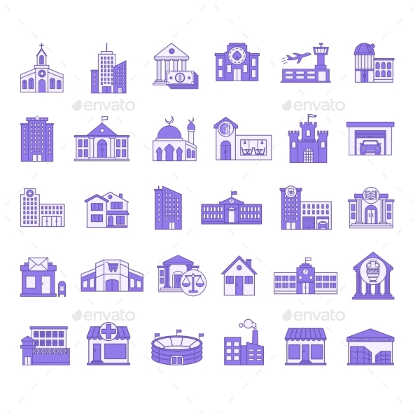 [DOWNLOAD]Colored Set of Buildings Icons
