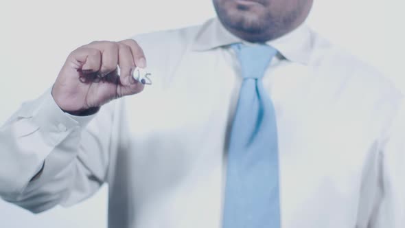 Asian Businessman Writes Join Us alt