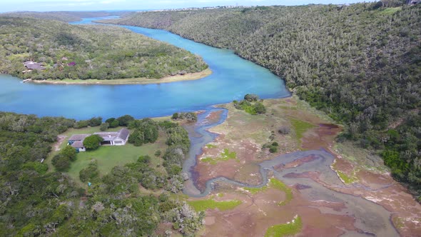 Aerial View of Drone Flying Towards River