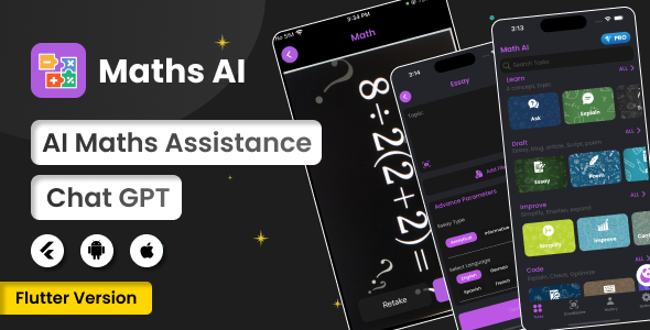 Math AI | ChatBot | Flutter Android/iOS Full Application | ADMOB | Subscription Plans