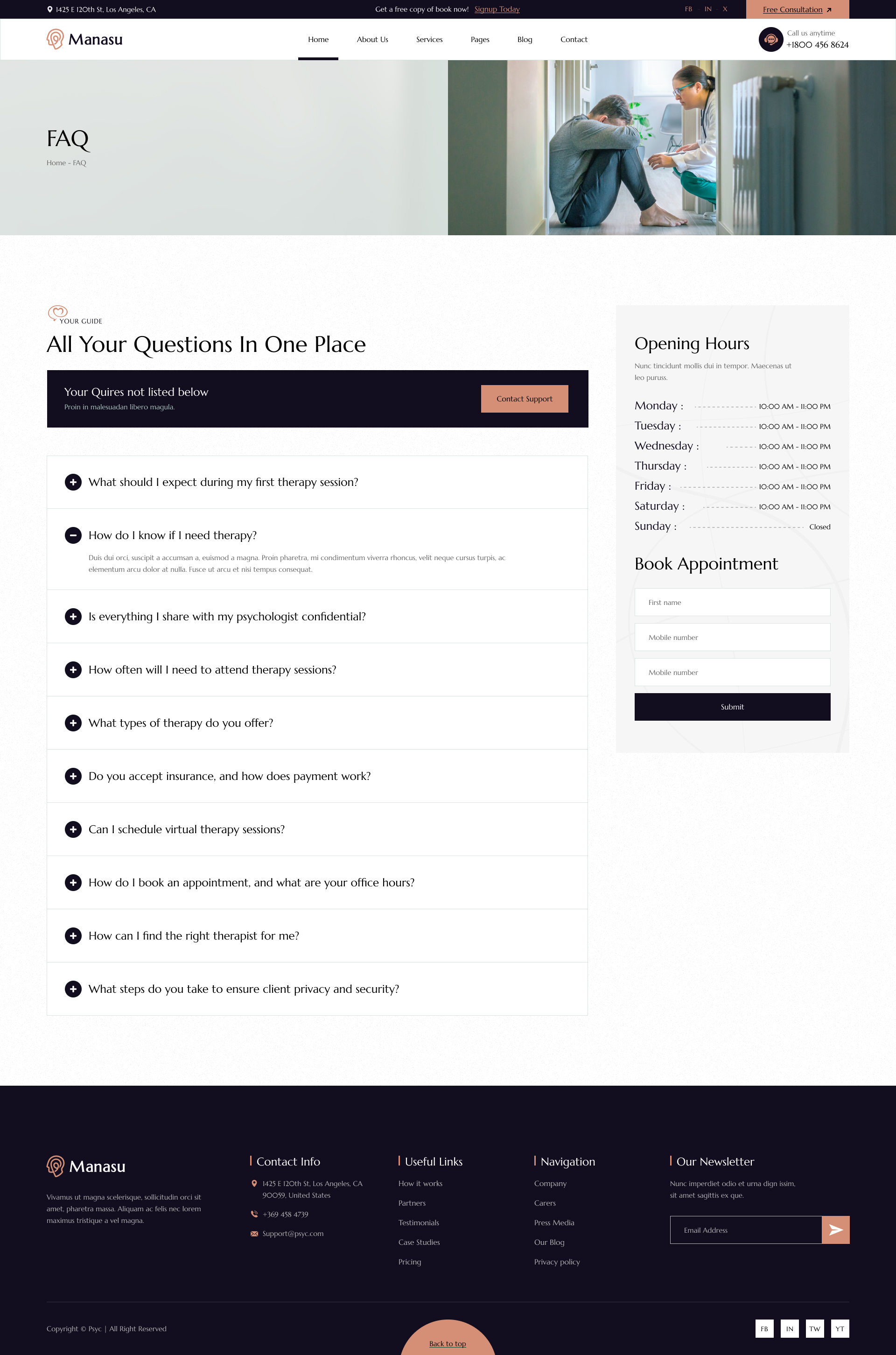 Manasu - Psychology and Counseling Website UI Figma Template by venusweb