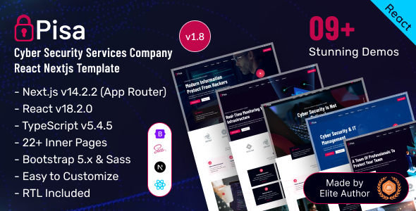 Pisa - Cyber Security Services Company React Nextjs 14+ Template