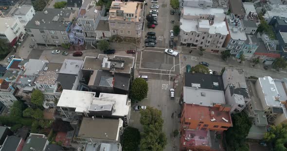 Aerial view San Francisco California USA Coit Tower Telegraph Hill on a cloudy day alt