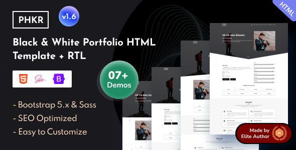 Phkr - Black & White Portfolio Bootstrap 5 Template