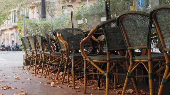 Second Wave Quarantine in Spain View of Closed Terrace Restaurants and Bars Following an Outbreak of alt