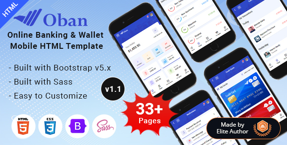 Oban - Banking & Wallet Mobile Bootstrap 5 Template