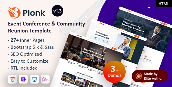 Plonk - Event Conference & Community Reunion Bootstrap 5 Template