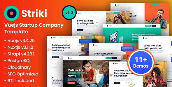 Striki - Vue Strapi 4+ IT Startup & SEO Marketing Company Template