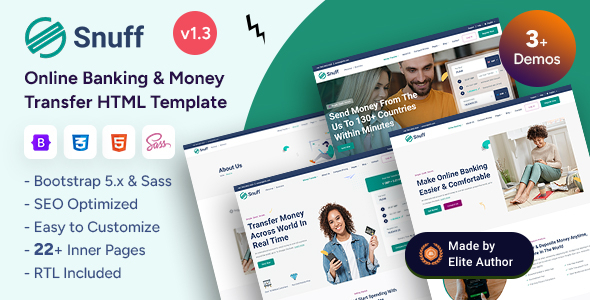 Snuff - Online Banking & Money Transfer Bootstrap 5 Template