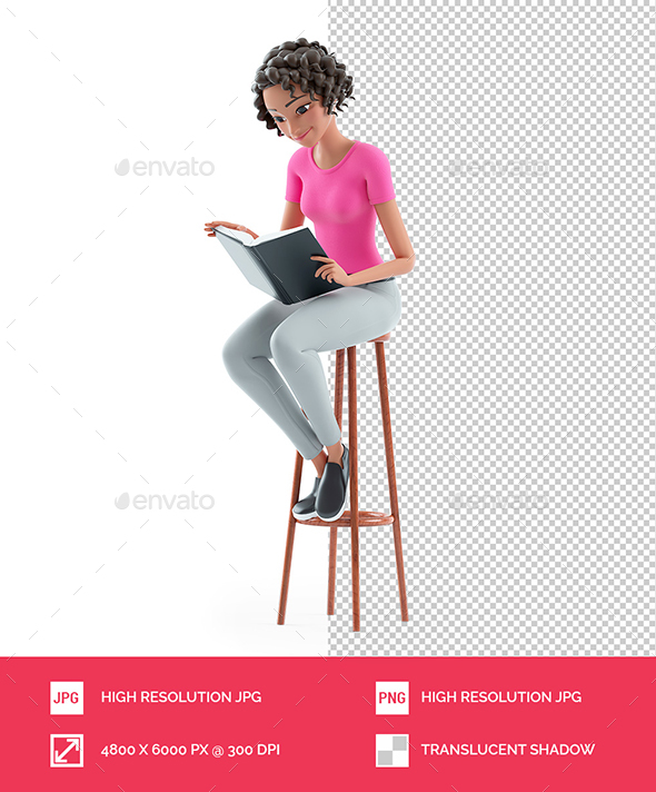 [DOWNLOAD]3D Beautiful Woman Reading Book on Stool