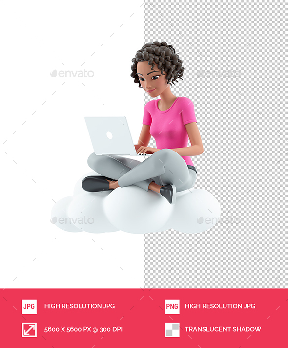 [DOWNLOAD]3D Beautiful Woman Sitting on Cloud and Using Laptop
