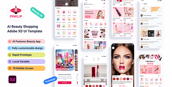 Pinklip – AI Beauty Shopping Adobe XD UI Template