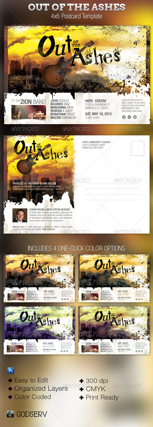 Ashes Church Concert Postcard Flyer Template - Church Flyers