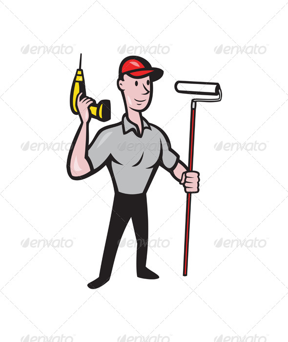 House Painter with Painting Roller Paint Can - People Characters