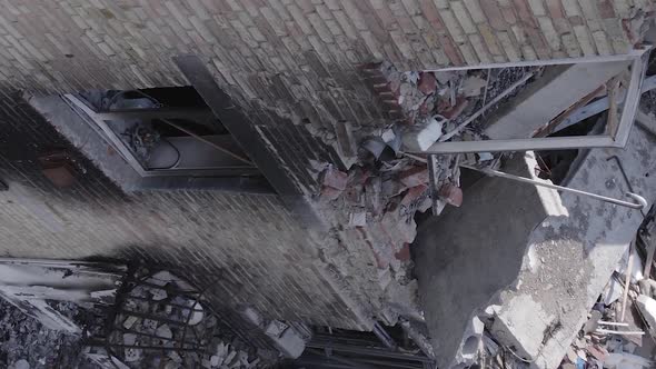 Vertical Video of a Makariv Ukrainea  Building Destroyed By the War alt