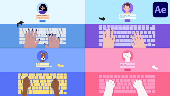 Hands Keyboard Log In Explainer for After Effects Titles template preview