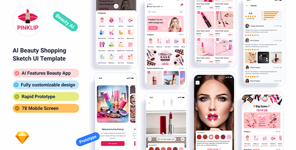 Pinklip – AI Beauty Shopping Sketch UI Template by createuiux | ThemeForest