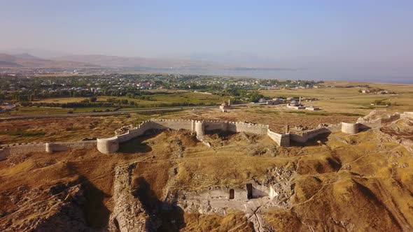Historical Eastern Fortress, Van Castle on Rocky Hill and Mosques