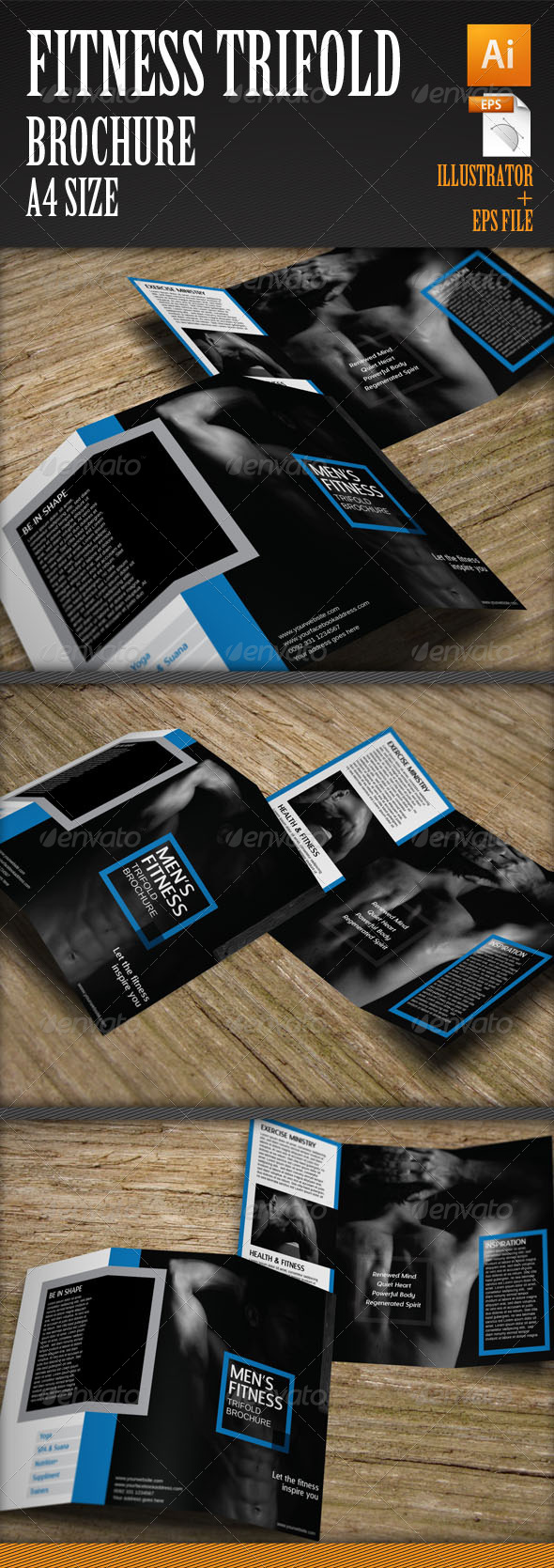Men's Fitness Trifold Brochure Template - Corporate Brochures