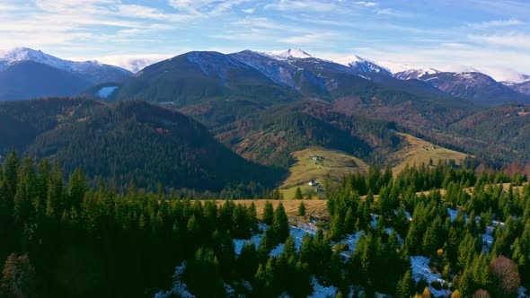 Small Village in the Beautiful Mountain Valley of the Carpathian Mountains in Ukraine in the Village alt