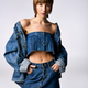 Denim dreams: stylish woman in jean skirt and crop top - PhotoDune Item for Sale