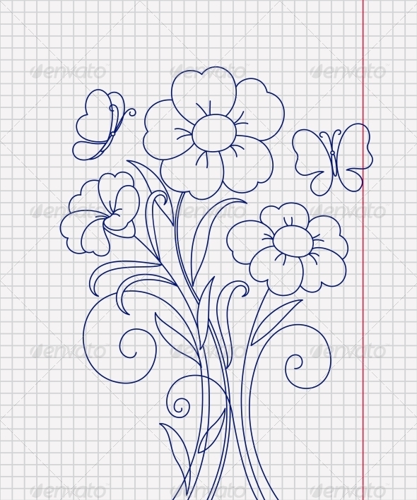 Kidstyle Flower Sketch on the Paper Sheet by Allaya GraphicRiver