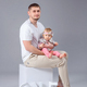 family: dad and baby girl on a white background with the number one and balloons. Little girl&#39;s birt - PhotoDune Item for Sale