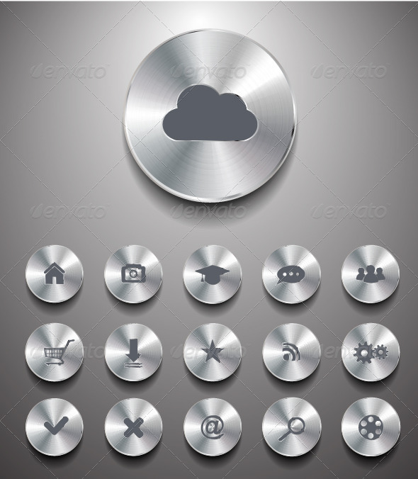 Vector Brushed Metal Buttons Set - Web Technology