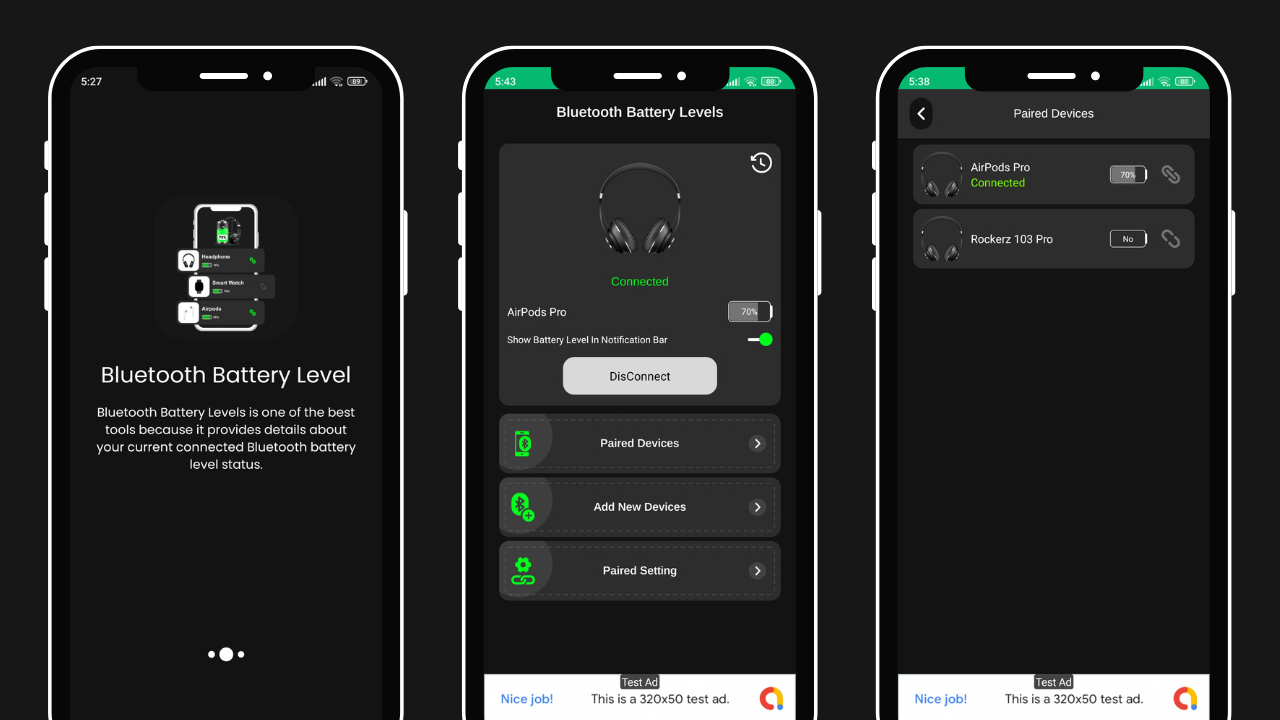 Bluetooth Battery Levels App with AdMob Ads Android by MJAppsStudio