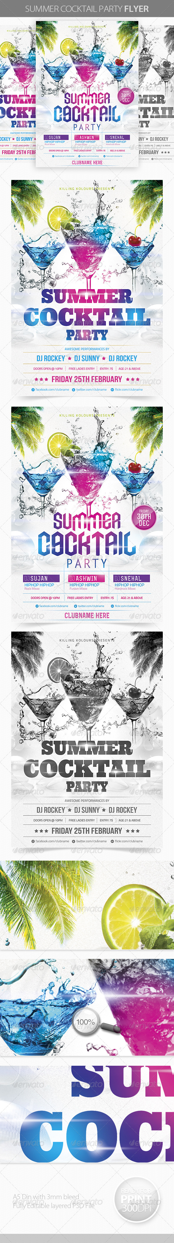 Summer Cocktail Party Flyer - Clubs & Parties Events