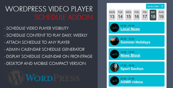 Video player Schedule AddOn for WordPress