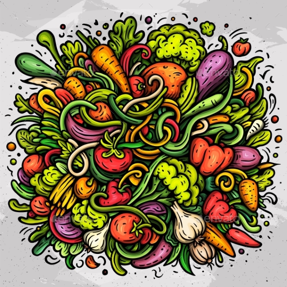[DOWNLOAD]Vegetables Cartoon Vector Doodles Illustration