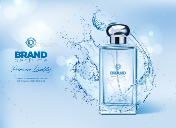 [DOWNLOAD]Perfume Bottle with Water Splash Vector Background