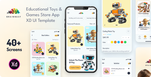 BrainNest - Educational Toys & Games Store App XD UI Template