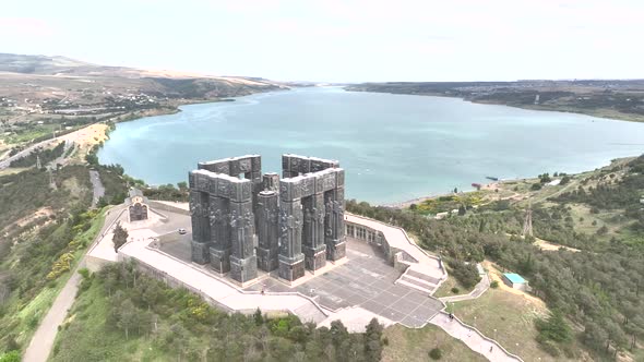 Tbilisi, Georgia - June 7 2022: Aerial view of Memorial History of Georgia alt