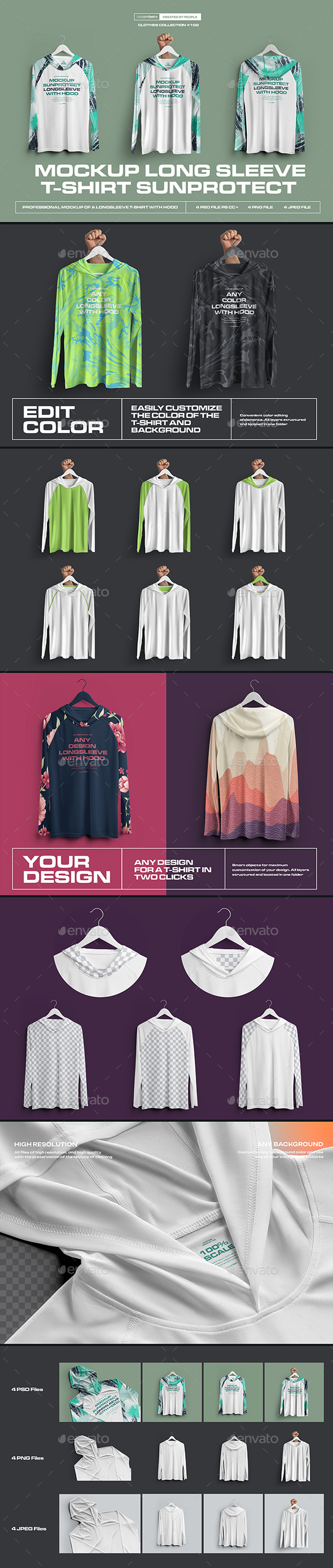 [DOWNLOAD]4 Mockups Long Sleeve T-Shirt SunProtect on Hangers