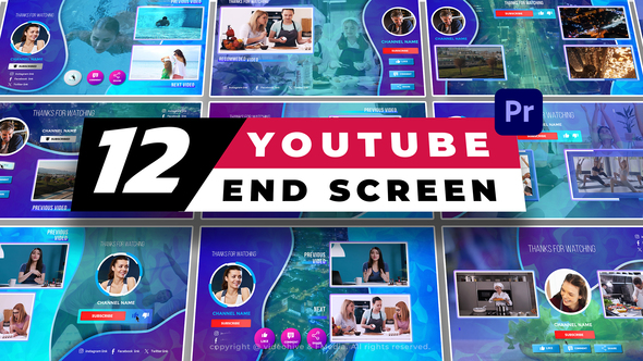 12 Youtube End Screen V1 – Mogrt Premiere Pro template preview