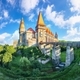 Captivating panoramic morning view of Hunyad Castle / Corvin&#39;s Castle with wooden bridge. - PhotoDune Item for Sale