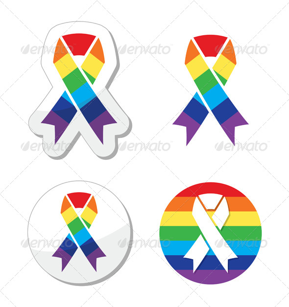 Rainbow Flag Ribbon - Symbol of Gay Pride - People Characters