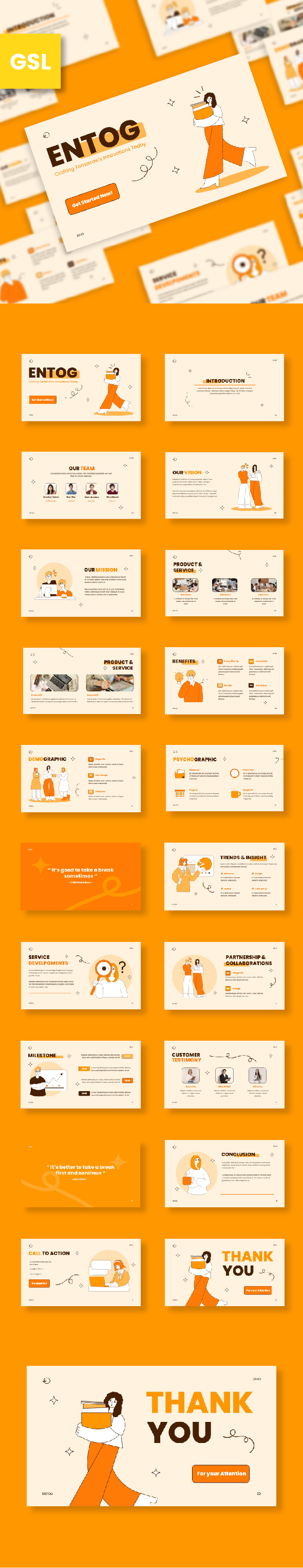 [DOWNLOAD]Orange Flat Illustration Creative Business Presentation Template