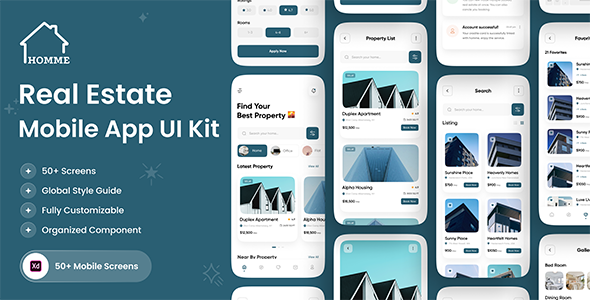 HOMME- Real Estate App UI Kit For Adobe Xd