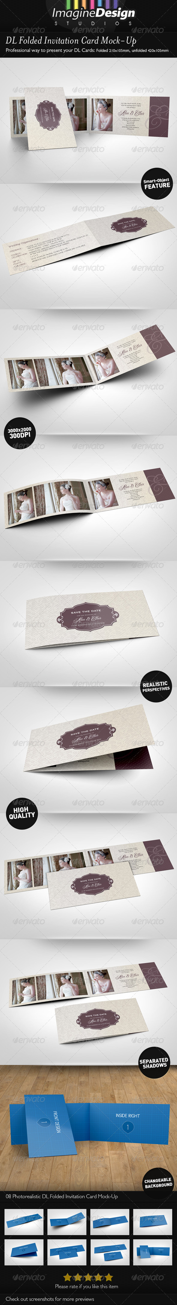DL Folded Invitation Card Mock-Up - Print Product Mock-Ups