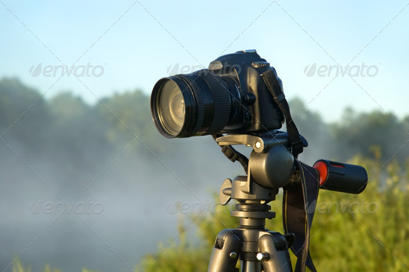 Camera on tripod - Stock Photo - Images