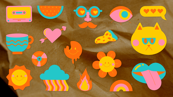 Sticker Pack - Retro 70s-80s After Effects Project Template Elements template preview