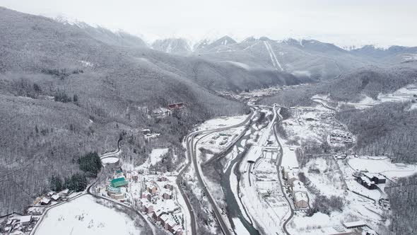 Winter Mountain Landscape The Rosa Khutor Alpine Resort Near Krasnaya Polyana Panoramic Background alt