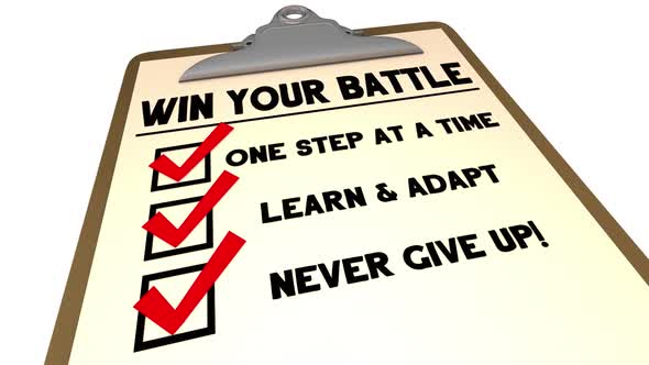 Win Your Battle Never Give Up Checklist Steps Determination Clipboard 3d Animation alt