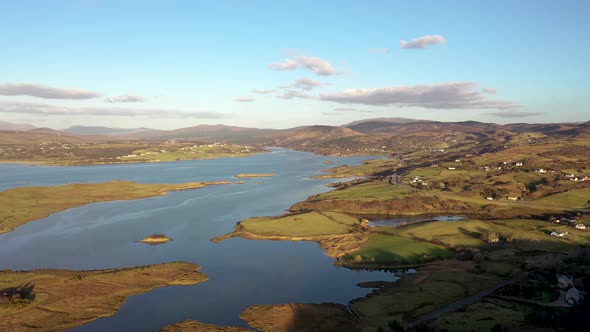 Aerial View of Ballyiriston and Gweebarra Bay in County Donegal  Ireland alt