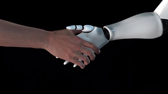 Robot and Man Human Handshake alt