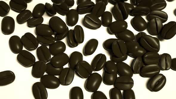 Animation 3D of Coffee Beans on a White Background