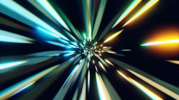 3d render Hyper light tunnel with multi-colored beams